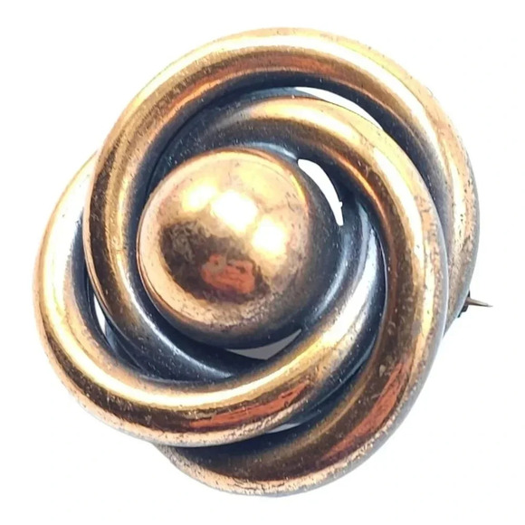Infinity Twisted Knot Copper Mid Century Brooch Pin Vintage - Picture 2 of 4